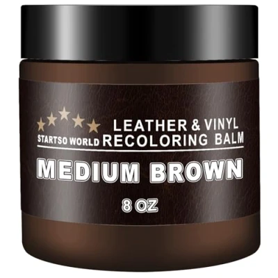 Image of STARTSO WORLD Leather Recoloring Balm 8oz Repair Kit for Furniture, Color Restorer Couches Dye Repair, Restore &amp; Renew Old, Faded Medium Brown