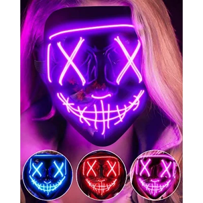 Image of AnanBros Scary LED Halloween Mask, Light up Mask Cosplay, Rave Face Costume 3 Lighting Modes, Masks for Men Women Kids Purple
