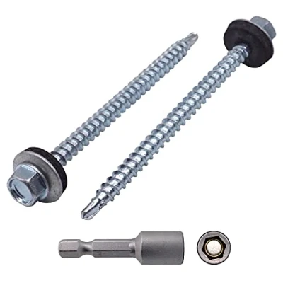 Image of Marcopol (Pack of 80 pcs) DIN 7504 K Zinc Plated Steel 4.8 x 70 mm Self Drilling Screws With EPDM Washers, Hex Washer Head, Sheet Metal Screw, Tapping (80, mm), Silver