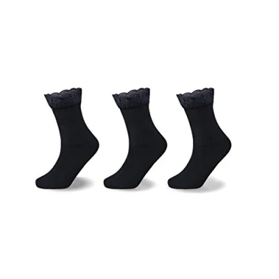 Image of 3 x Pair Girls Kids BLACK LACE Frilly Top Ankle Daily Use School Socks (3, 9 12)