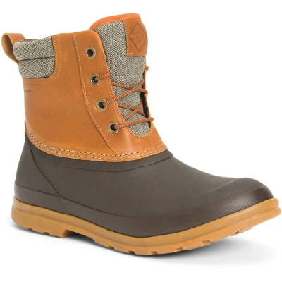 Image of Muck Boots Men&#039;s Originals Duck Lace Pull On Leather Waterproof Ankle Boot, Dark Brown, 13