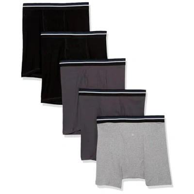 Image of Amazon Essentials Men&#039;s Comfortable Cotton Tag Free Boxer Briefs, Pack of 5, Black/Charcoal/Grey, 4XL Plus