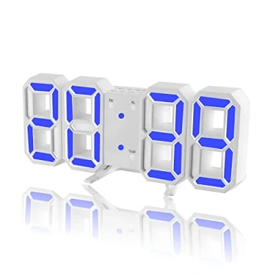 Image of DSLIHA 3D Digital Alarm Clock for Bedrooms, LED Desk USB Electrify Wall Office Home Living Room (Blue)