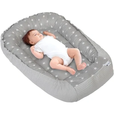 Image of Medi Partners Baby nest Pod Newborn Sleepyhead 100% Cotton Waffle 100x60x15cm Bed Pillow Accessories Cocoon for Babies (Stars with grey Waffle)
