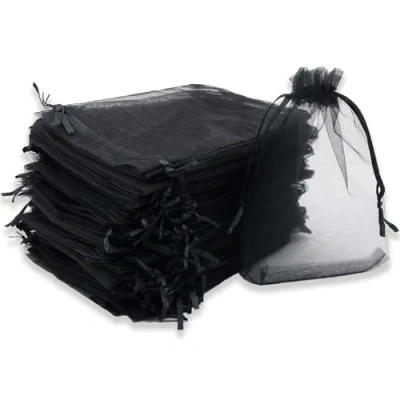 Image of Leeyunbee 100PCS 10 x 15 cm Black Organza Bags, Gift Jewelry Pouches Candy Bags Wedding Favour with Drawstring Used for Wedding, Birthday, Christmas, Anniversary