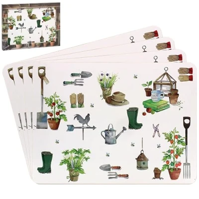 Image of 4pcs Garden Theme Cork Placemats Green Fingers Collection Gardening Lover