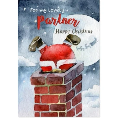 Image of doodlecards Partner Christmas Card Santa Chimney Medium Size for with Plain Envelope