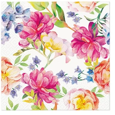 Image of 3Ply Flowery Tissue Paper Napkins Serviettes for Decoupage 33cm x Pack of 20 (Orchid with Peony)