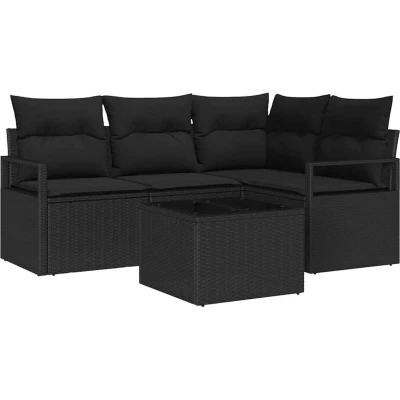 Image of vidaXL 5 Piece Garden Sofa Set with Cushions Beige Poly Rattan