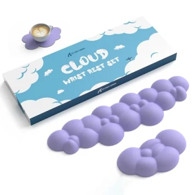 Image of ATTACK SHARK Cloud Keyboard Mouse Wrist Rest with Coaster Set,Ergonomic Palm Combo for Pain Relief, Non slip Base,Ultra Soft Memory Foam Cushion Support Comfortable Typing/Gaming Purple
