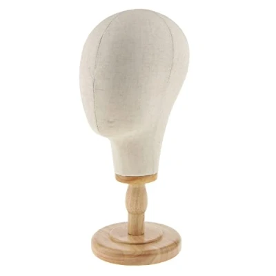 Image of MBLUE 21 Inch Cork Canvas Block Head Mannequin Manikin Wig Making Hat Display Styling with Wooden Stand Beige