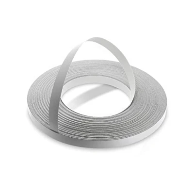 Image of WoodPress® 15mm Pearlised Grey Melamine Pre Glued Veneer Edging Tape 50m Trade Roll Iron On Wood Application