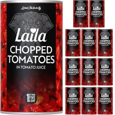 Image of Laila Tinned Chopped Tomatoes in Tomato Juice 400g (Case of 12), Premium Chopped, Delicious Sun Ripened Tin Italian Canned