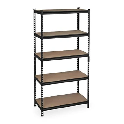 Image of Heavy Duty Shelving Unit, HxWxD: 183 x 91 46 cm, Steel &amp; mdf, 1800 kg Load Capacity, Garage Tool, Black Relaxdays