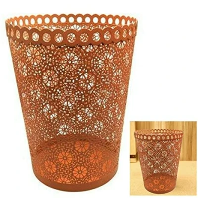 Image of ARA CHOICE Colorful Paper Waste Bin Rubbish Basket Bedroom Office Home Metal Mesh Dustbin Disposal Easy to Use with Attractive Looks (Orange)