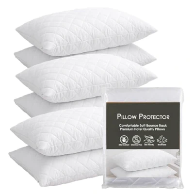 Image of LSC Pillow Protectors 6 Pack Quilted Ultra Soft Anti Allergy Cover Breathable and Comfortable Microfiber White Pillowcase 48x74 CM (PACK OF 6)