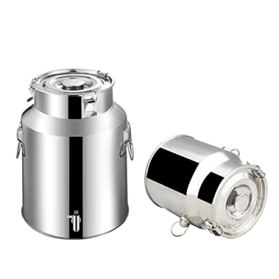 Image of 5L/9L/14L/18L Milk Transport Cans 201 Stainless Steel Churn Wine Pail Bottle Tea Barrel Pot Bucket Canister with Silicone Seal Lid Jug/with Tap / 5L