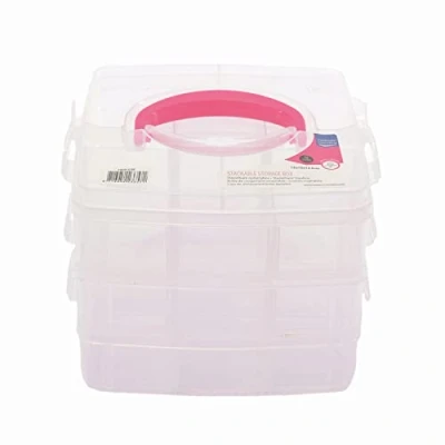 Image of Vaessen Creative 1009 035 Stackable Storage Box 18 Compartments for Storing Small Craft Materials, Jewellery and More, Clear, One Size