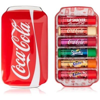 Image of Lip Smacker Coca Cola Collection, Gift Set 6 &amp; Sleep Mask, Fanta and Sprite Flavoured Balms, Assorted Authentic Balm with a Red Travel