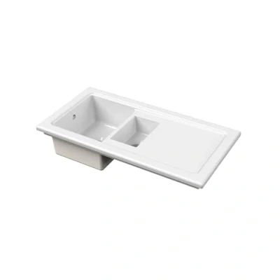 Image of Balterley Fireclay Ceramic 1.5 Bowl Kitchen Sink &amp; Plain Drainer 1010mm White