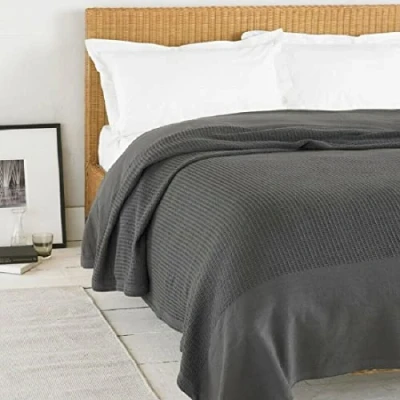 Image of Luxury Hotel Quality 100% Cotton Waffle Style Honey Comb Throw Blanket Perfectly Soft &amp; Warm (240x250, Charcoal)