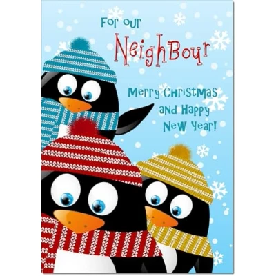 Image of doodlecards Neighbour Christmas Card Three Penquins Medium Size for with Plain Envelope