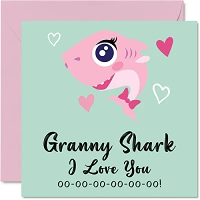 Image of Birthday Cards for Granny Shark Mothers Day Card from Granddaughter Grandson, Happy Toddler Baby, 145mm x Seasonal Gran Funny Greeting