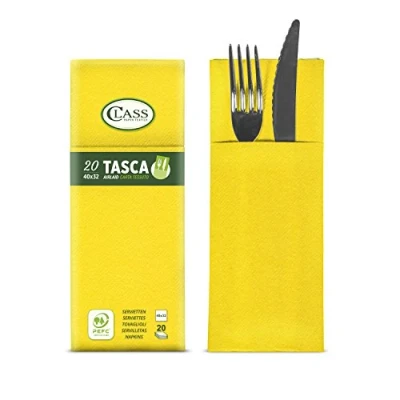 Image of Class c4032ta 131 pefc Airlaid Napkin Pocket Cutlery, Paper, Yellow, 40 x 32 0.8 cm, 20 units