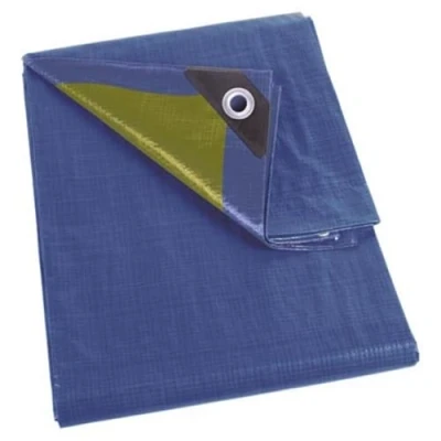 Image of Perel Tarpaulin, Waterproof Outdoor Protection Wintering, Heavy Duty, 16 Eyelets, Reinforced Corners, Square, Blue/Green, 110 g/m², 4 x m