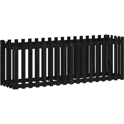 Image of vidaXL Garden Raised Bed with Fence Design Black 200x50x70 cm Solid Wood Pine