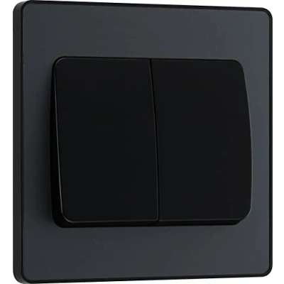 Image of BG Electrical Double Wall Light Switch, Wide Rocker, 2 Way, Screwless Front Plate, Round Edges, Evolve, Matt Grey, 20A, 16AX, PCDMG42WB
