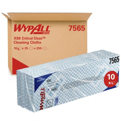 Image of WypAll x 80 Colour Coded Cleaning Cloths 7565 Blue Wiping 1 Pack 25 Heavy Duty Wipes