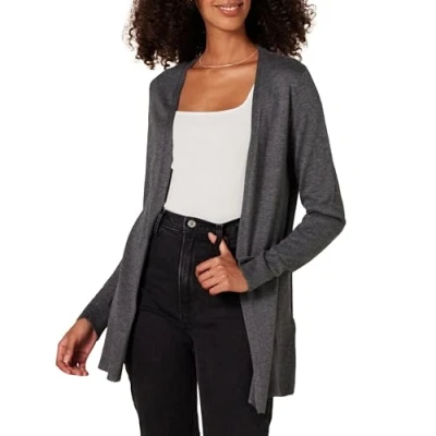 Image of Amazon Essentials Women&#039;s Lightweight Open Front Cardigan Jumper (Available in Plus Size), Charcoal Heather, XXL