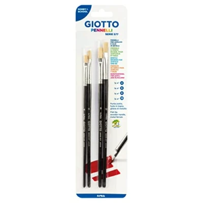 Image of GIOTTO Pennelli Brushes Serie 577, Acrylic &amp; Oil Painting, Varnishing, N.4, 6, 8, 10, 4 Assorted Bristle Brushes, Ideal for Children and Schools