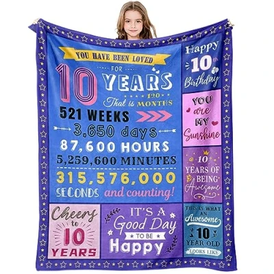 Image of 10 Year Old Girl Birthday Gifts, 10th Gifts for Girls, Yr Gift, Double Digits 10, Presents Ten Girl, Girls Age Gift Ideas Throw Blanket 60&quot;x50&quot;