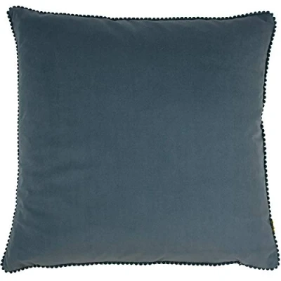 Image of furn. Cosmo Square Velvet Pom Trimmed Cushion Cover Blue One Size