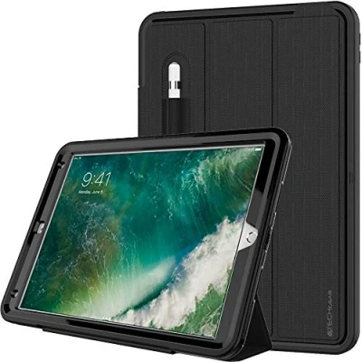 Image of TECHGEAR D FENCE Case fits Apple iPad Air 3 2019, Pro 10.5&quot;, Shockproof Tough Rugged Protective Armour Smart with Detachable Screen Cover/Stand Kids Schools Builders Workman Case, Black