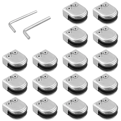 Image of Proster Glass Clamps 16PCS 9 10mm Adjustable Bracket Stainless Steel 304 Clip Clamp Flat Back for Handrail Balustrade Staircase M Size
