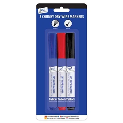 Image of Just Stationery 1141 Chunky Dry Wipe Board Markers, Pack of 3