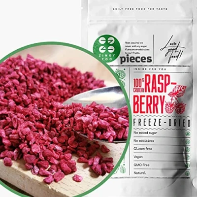 Image of Freeze Dried Raspberry Pieces Pure Premium Raspberries Real Food Fruit Bits Instead of Flavouring or Frozen Berry Powder Raw Vegan Crumb ZingyZoo (100g)