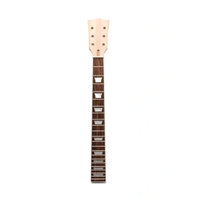 Image of Alnicov Electric Guitar Neck DIY 22 Fret Maple Rosewood Fretboard with White Trapezoid Dots Inlay for Gibson LP Guitars Parts Replacement