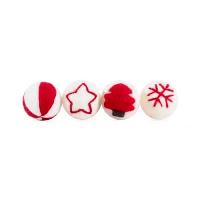 Image of Cupid &amp; Comet Festive Christmas Cat Toys Interactive Teasers, Multitextured Balls, Cute (4 Pack Wool Balls)