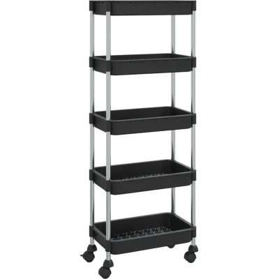 Image of vidaXL 5 Tier Kitchen Trolley Black 42x29x128 cm Iron and ABS