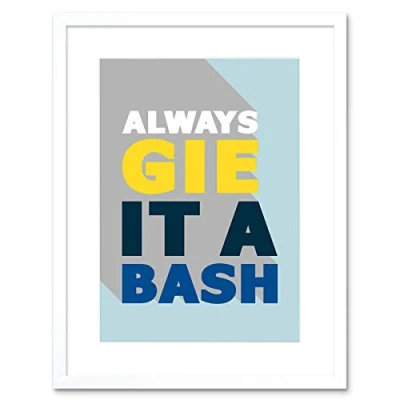 Image of Wee Blue Coo Gie it a Bash Scottish Phrase Framed Wall Art Print 9X7