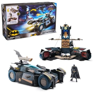 Image of Batman, Ultimate Transforming Batmobile Playset, 2 in 1 Batman Playset with Exclusive Figure and Glider, Lights Sounds, Kids Toys for Boys Girls 4+