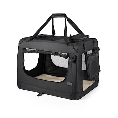 Image of lionto Pet Carrier Foldable Dog Transport Box Car Crate Small Animal Carrier, (M) 60x42x44 cm black
