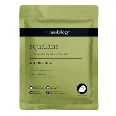 Image of MASKOLOGY SQUALANE Professional Sheet Mask Pack of 1 Hydrating Face Masks Skincare Anti Aging Skin Care Olive &amp; Passionfruit 100% Plant Based