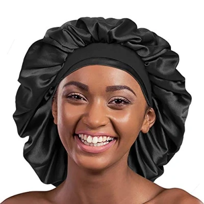 Image of Alnorm Satin Bonnet for Natural Hair Curly Braids Black