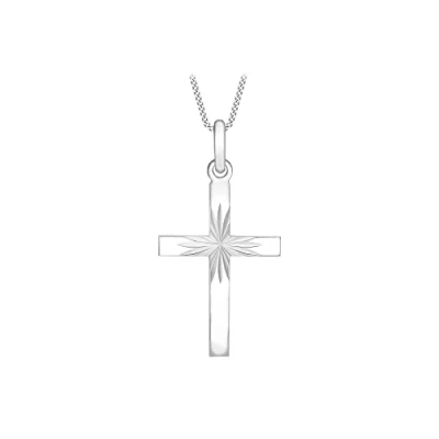Image of Carissima Gold Women&#039;s 9ct White Diamond Cut Cross Pendant Necklace of 45.72cm