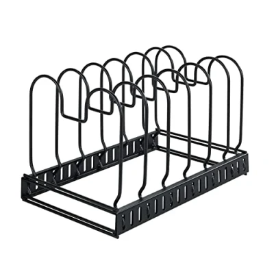 Image of WENKO Lid and Pan Holder Extendable Dish Rack for Lids Pans, Powder Coated Metal, 30 57 x 18 cm, Black